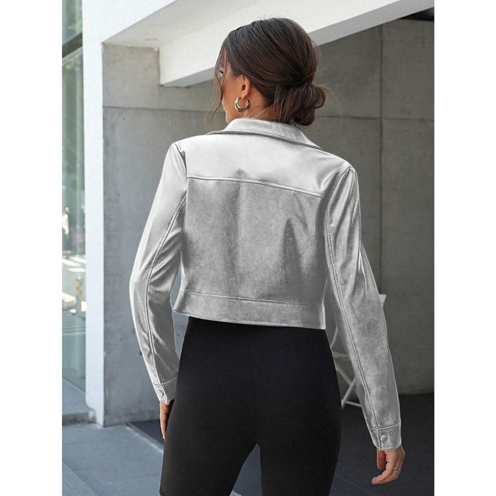 🌟 Cropped vegan leather Jacket - Picture 4 of 8